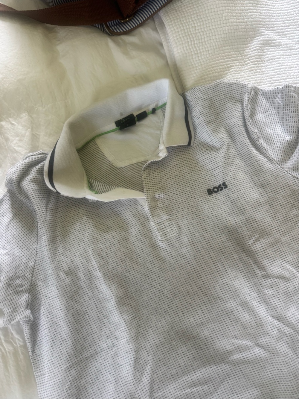 BOSS White Polo with Navy Trim and Micro Grid